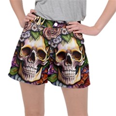 Death Skull Floral Women s Ripstop Shorts by GardenOfOphir