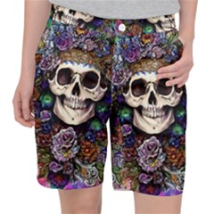 Dead Cute Skull Floral Women s Pocket Shorts by GardenOfOphir