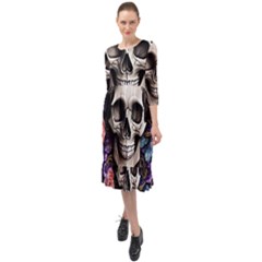 Skull Bones Ruffle End Midi Chiffon Dress by GardenOfOphir