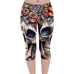 Skull Dead Velvet Capri Leggings  by GardenOfOphir