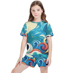 Waves Ocean Sea Abstract Whimsical (2) Kids  Tee And Sports Shorts Set by Jancukart