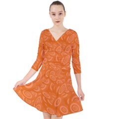 Orange-ellipse Quarter Sleeve Front Wrap Dress by nateshop