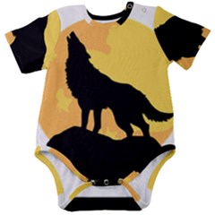 Wolf Wild Animal Night Moon Baby Short Sleeve Bodysuit by Semog4