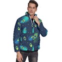 Blue Background Pattern Feather Peacock Men s Puffer Bubble Jacket Coat View3