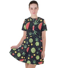 Watermelon Berries Patterns Pattern Short Sleeve Shoulder Cut Out Dress  by Semog4