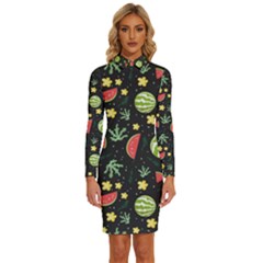 Watermelon Berries Patterns Pattern Long Sleeve Shirt Collar Bodycon Dress by Semog4