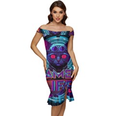 Gamer Life Off Shoulder Ruffle Split Hem Bodycon Dress by minxprints