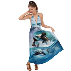 Orca Wave Water Underwater Sky Backless Maxi Beach Dress by Semog4