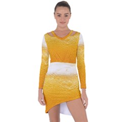 Texture Pattern Macro Glass Of Beer Foam White Yellow Asymmetric Cut-out Shift Dress by Semog4