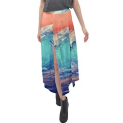 Artistic Wave Sea Velour Split Maxi Skirt by Semog4