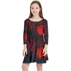 Dark Forest Jungle Plant Black Red Tree Kids  Quarter Sleeve Skater Dress by Semog4