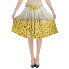 Texture Pattern Macro Glass Of Beer Foam White Yellow Art Flared Midi Skirt by Semog4