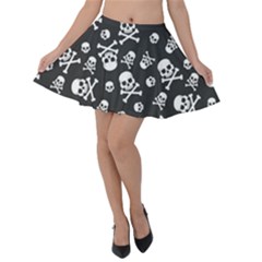 Skull-crossbones-seamless-pattern-holiday-halloween-wallpaper-wrapping-packing-backdrop Velvet Skater Skirt by Ravend