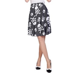 Skull Crossbones Seamless Pattern Holiday-halloween-wallpaper Wrapping Packing Backdrop A-line Skirt by Ravend