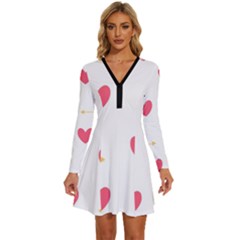 Hearts-36 Long Sleeve Deep V Mini Dress  by nateshop