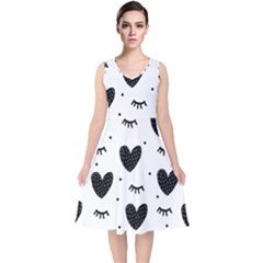 Hearts-57 V-neck Midi Sleeveless Dress  by nateshop