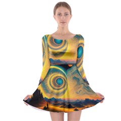 Ai Generated Surrealist Fantasy Dream Moon Space Long Sleeve Skater Dress by Jancukart