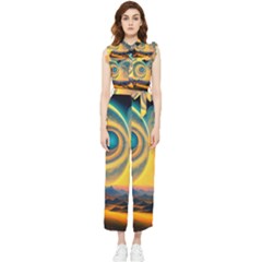 Ai Generated Surrealist Fantasy Dream Moon Space Women s Frill Top Chiffon Jumpsuit by Jancukart