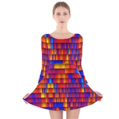 Geometric Pattern Colorful Fluorescent Background Long Sleeve Velvet Skater Dress by Jancukart