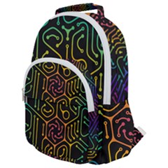 Circuit Hexagonal Geometric Pattern Background Pattern Rounded Multi Pocket Backpack by Jancukart