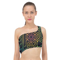 Circuit Hexagonal Geometric Pattern Background Pattern Spliced Up Bikini Top  by Jancukart