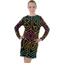 Circuit Hexagonal Geometric Pattern Background Pattern Long Sleeve Hoodie Dress View1