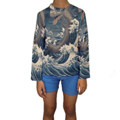 Sea Dragon Kanagawa Sea Monster Kids  Long Sleeve Swimwear by Jancukart