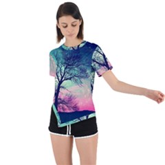 Tree Abstract Field Galaxy Night Nature Asymmetrical Short Sleeve Sports Tee by Jancukart