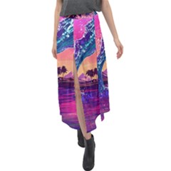 Retro Wave Ocean Velour Split Maxi Skirt by Semog4