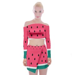 Watermelon Fruit Pattern Off Shoulder Top With Mini Skirt Set by Semog4