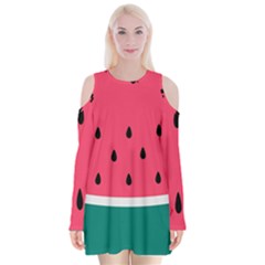 Watermelon Fruit Pattern Velvet Long Sleeve Shoulder Cutout Dress by Semog4