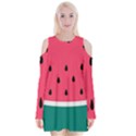 Watermelon Fruit Pattern Velvet Long Sleeve Shoulder Cutout Dress View1