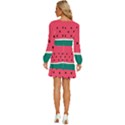 Watermelon Fruit Pattern Long Sleeve Waist Tie Ruffle Velvet Dress View4