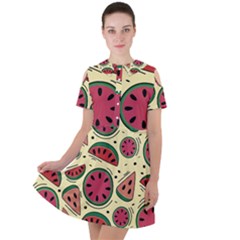 Watermelon Pattern Slices Fruit Short Sleeve Shoulder Cut Out Dress  by Semog4