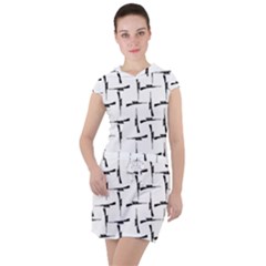 Precision Pursuit: Hunting Motif Black And White Pattern Drawstring Hooded Dress by dflcprintsclothing