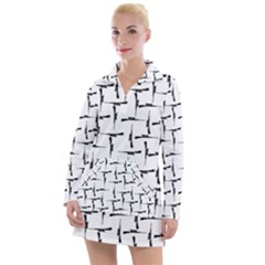 Precision Pursuit: Hunting Motif Black And White Pattern Women s Long Sleeve Casual Dress by dflcprintsclothing