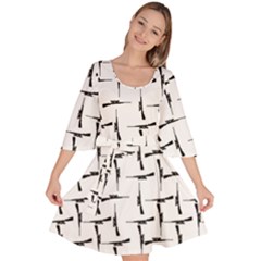 Precision Pursuit: Hunting Motif Black And White Pattern Velour Kimono Dress by dflcprintsclothing