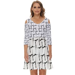 Precision Pursuit: Hunting Motif Black And White Pattern Shoulder Cut Out Zip Up Dress by dflcprintsclothing