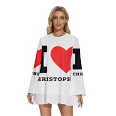 I Love Christopher  Round Neck Long Sleeve Bohemian Style Chiffon Mini Dress by ilovewhateva