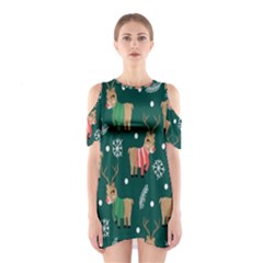 Cute Christmas Pattern Doodle Shoulder Cutout One Piece Dress by Semog4