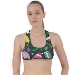 Colorful Funny Christmas Pattern Criss Cross Racerback Sports Bra by Semog4