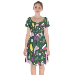 Colorful Funny Christmas Pattern Short Sleeve Bardot Dress by Semog4