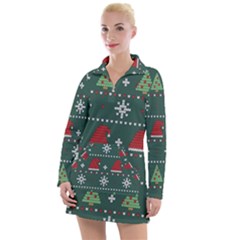 Beautiful Knitted Christmas Pattern Women s Long Sleeve Casual Dress by Semog4