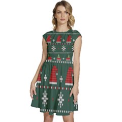 Beautiful Knitted Christmas Pattern Cap Sleeve High Waist Dress by Semog4