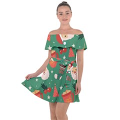 Colorful Funny Christmas Pattern Off Shoulder Velour Dress by Semog4