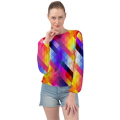 Abstract Background Colorful Pattern Banded Bottom Chiffon Top by Semog4