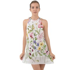 Bunch Of Flowers Halter Tie Back Chiffon Dress by zappwaits