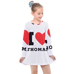 I Love Thomas Kids  Long Sleeve Dress by ilovewhateva