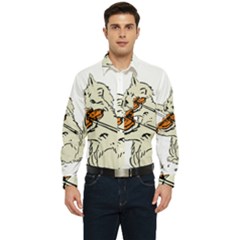 Cat Playing The Violin Art Men s Long Sleeve Pocket Shirt  by oldshool