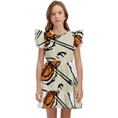 Cat Playing The Violin Art Kids  Winged Sleeve Dress by oldshool